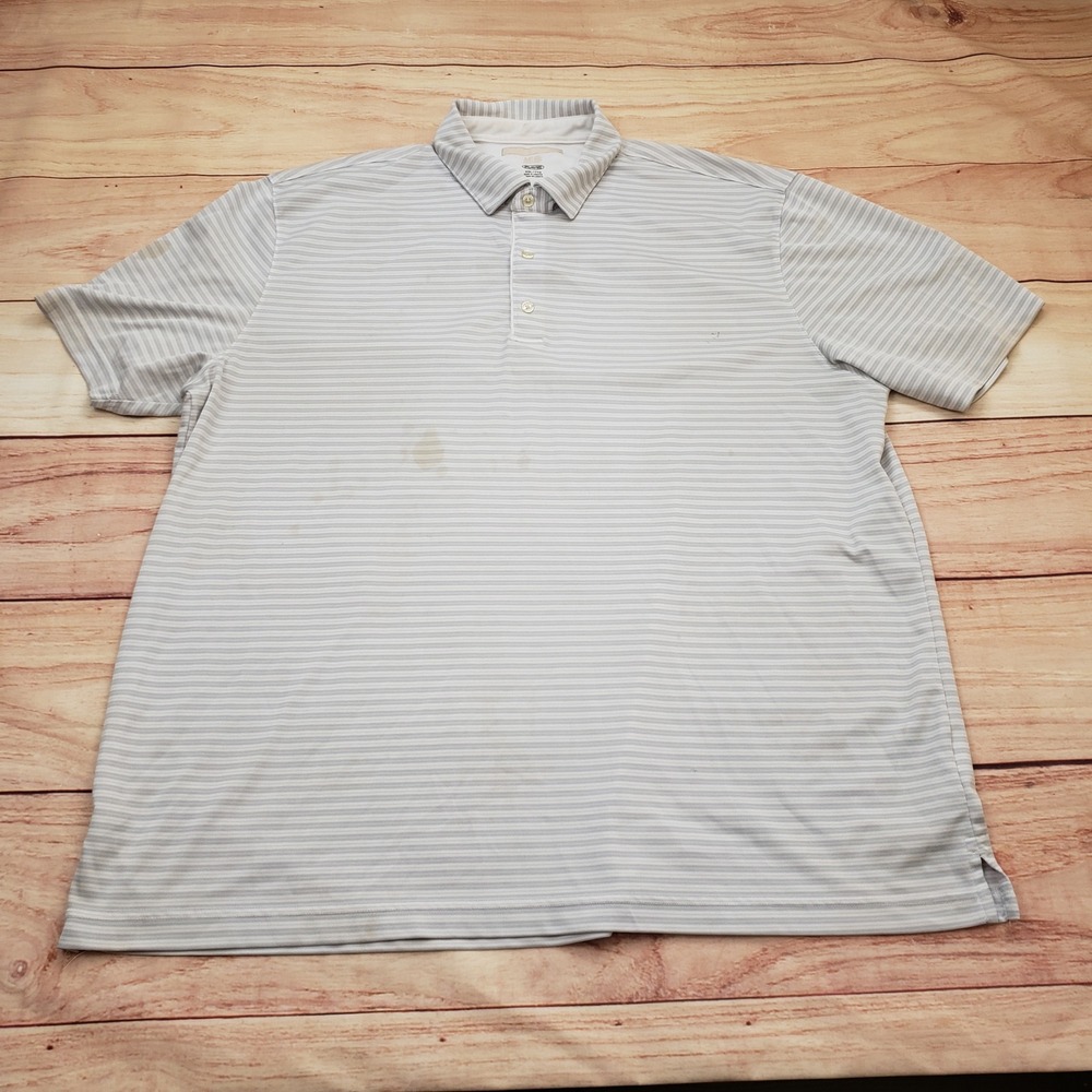 Greg Norman ML75 Play Dry Striped Polo Shirt Mens XXL 2XL Gray Short Sleeve Golf
